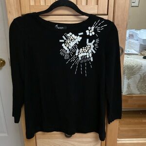 Alfani Black Top with White Embellishments